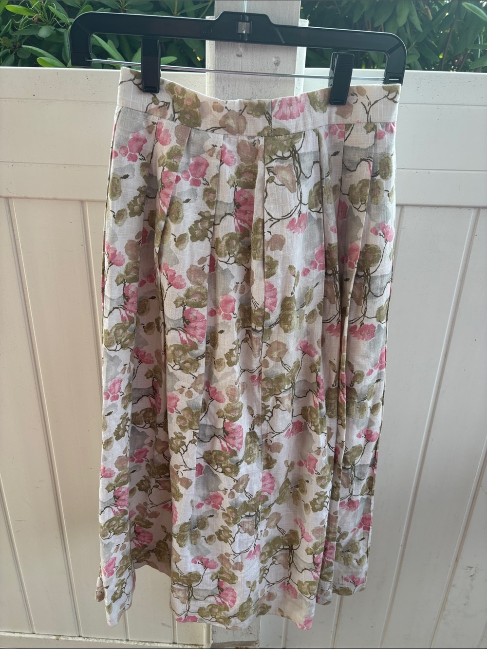 Geiger Floral A-Line Midi Skirt in White with Pink & Olive